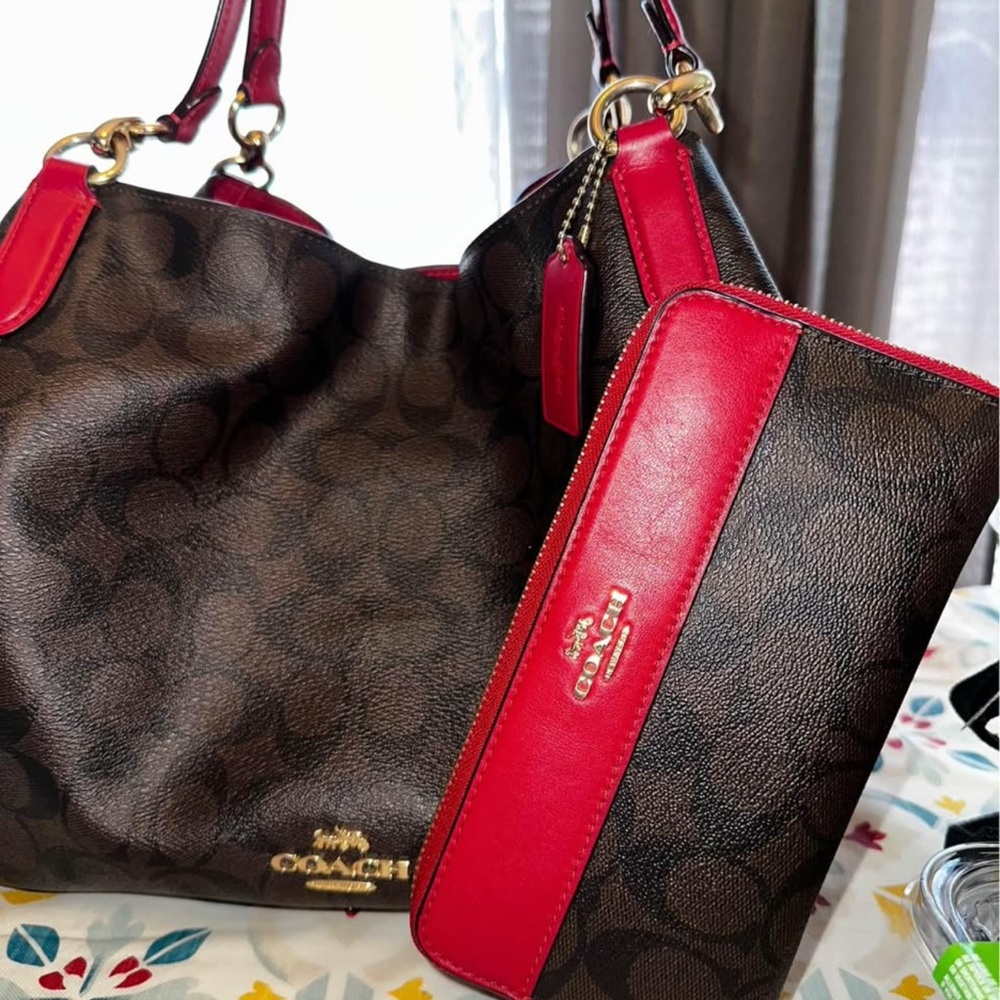 Coach Brown and Red Women's Bag Set